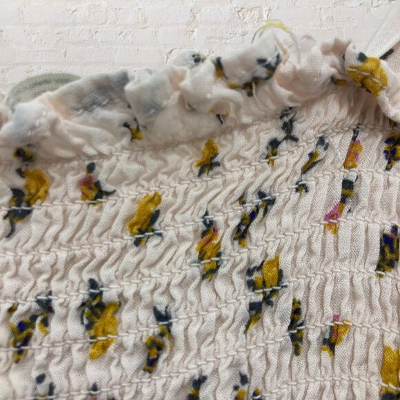 Free People Intimately Bella Smocked Dress S  Ivory Floral Mini Tie Straps Boho - Picture 8 of 16